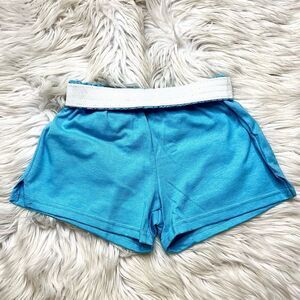 Blue Athletic Low Rise Shorts with White Waistband